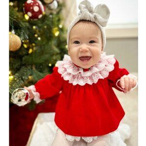 Jo Lene | Vintage Red and White Lace Christmas Dress | Size 0-6 Months